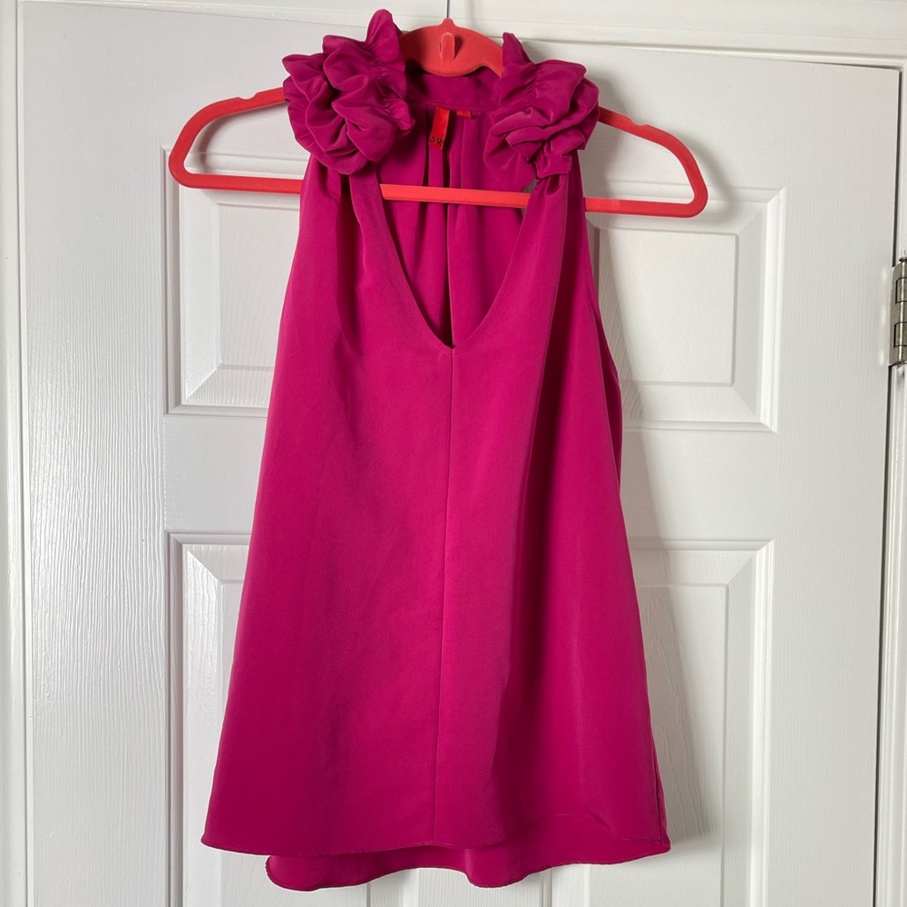 Pretty Women's Pink Sleeveless V-neck Fuchsia Tops Size S